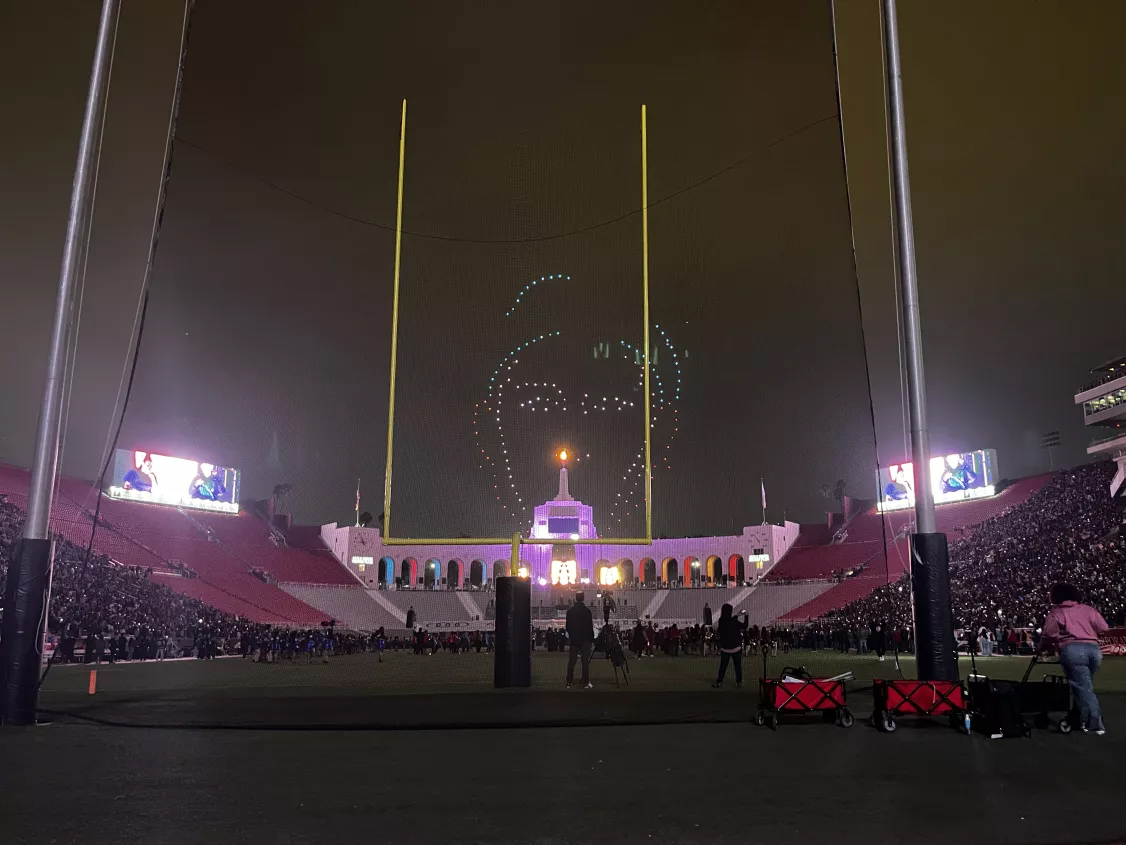 East LA Classic drone show over the Peristyle